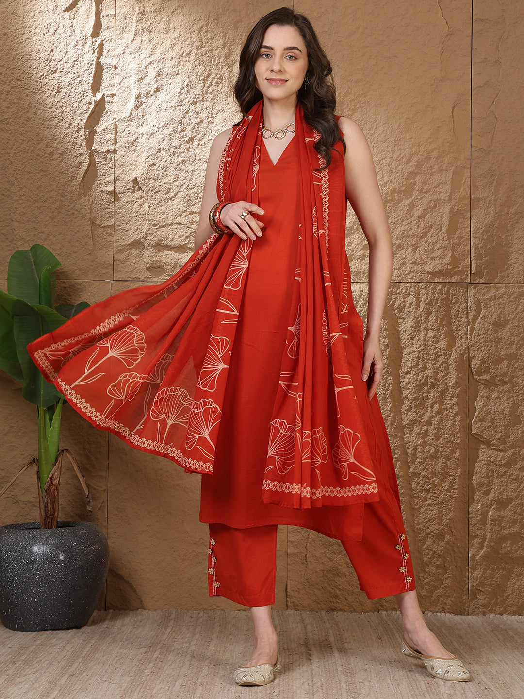 Straight Pure Cotton Dyed Kurta Set With Dupatta