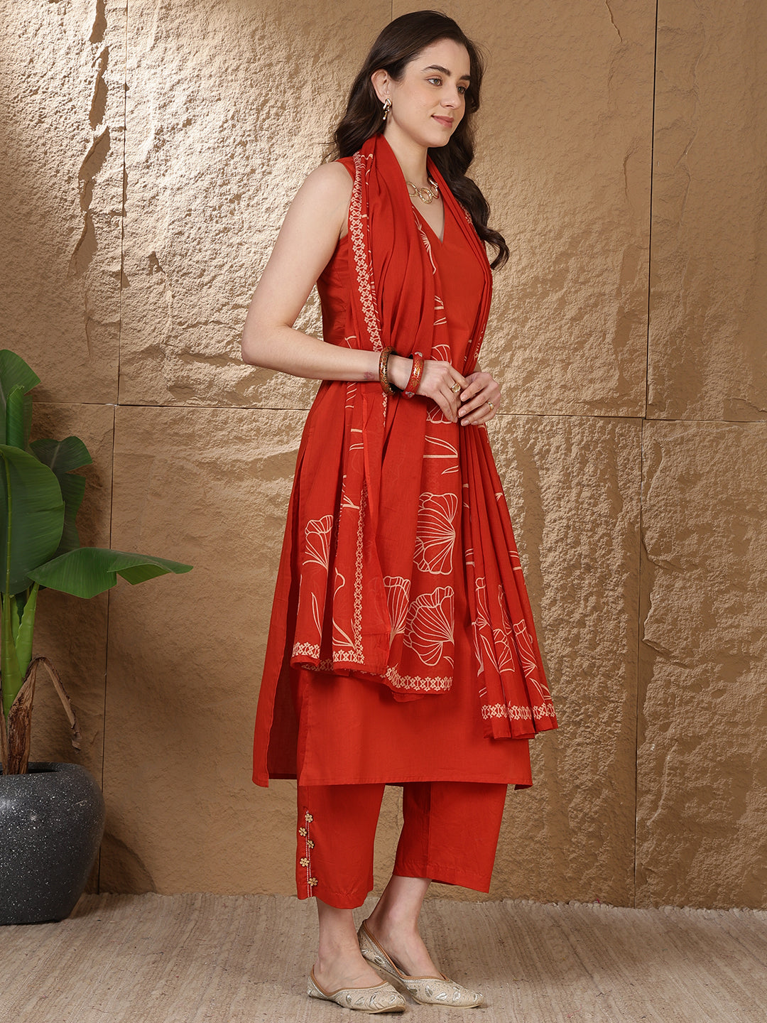Straight Pure Cotton Dyed Kurta Set With Dupatta