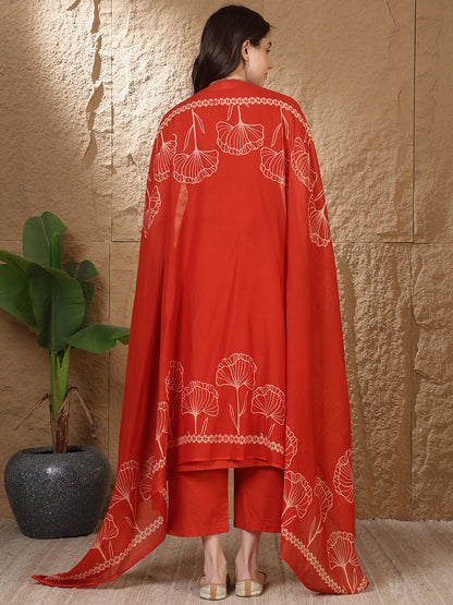 Straight Pure Cotton Dyed Kurta Set With Dupatta
