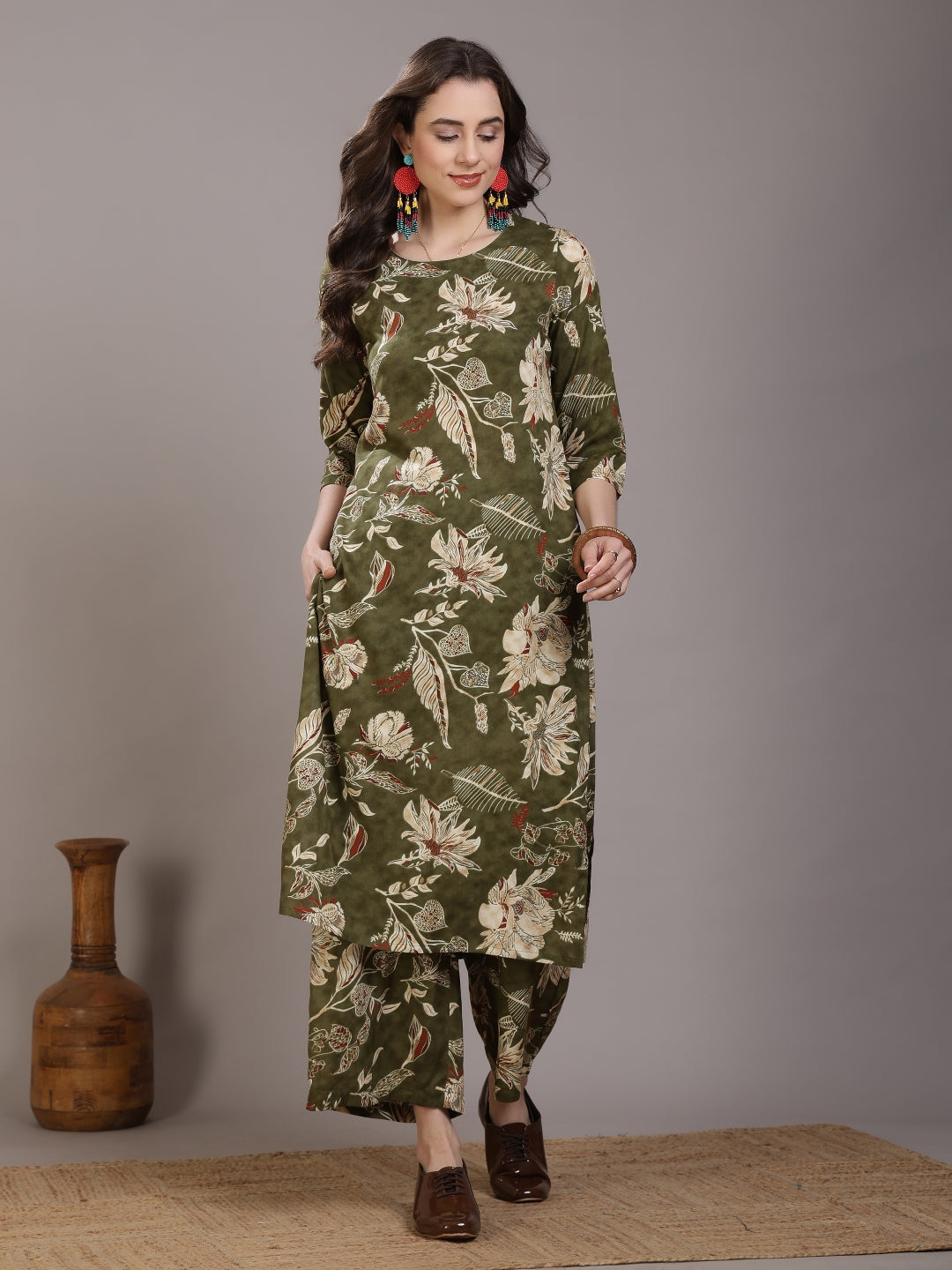 Straight Viscose Rayon Printed Kurta Set