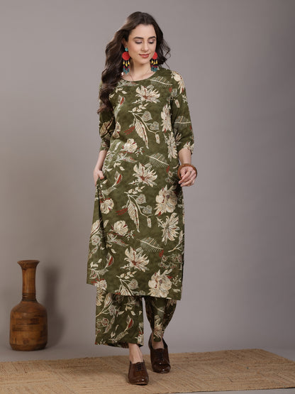 Straight Viscose Rayon Printed Kurta Set