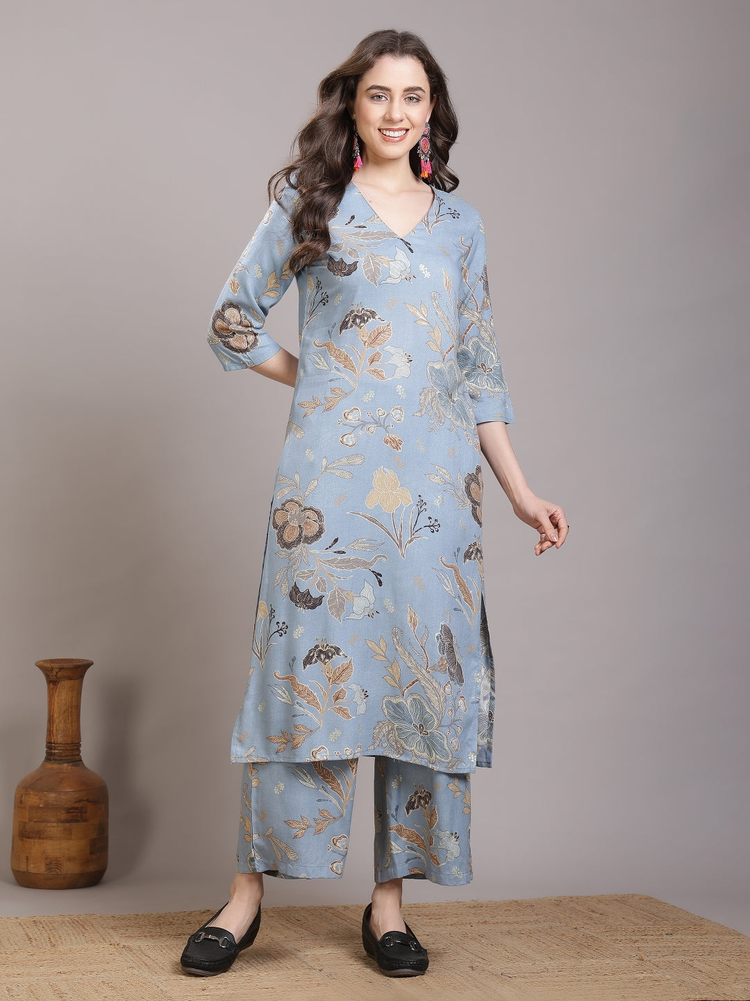Straight Viscose Rayon Printed Kurta Set