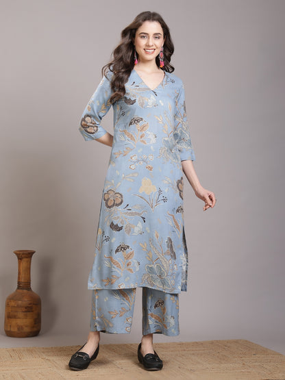 Straight Viscose Rayon Printed Kurta Set