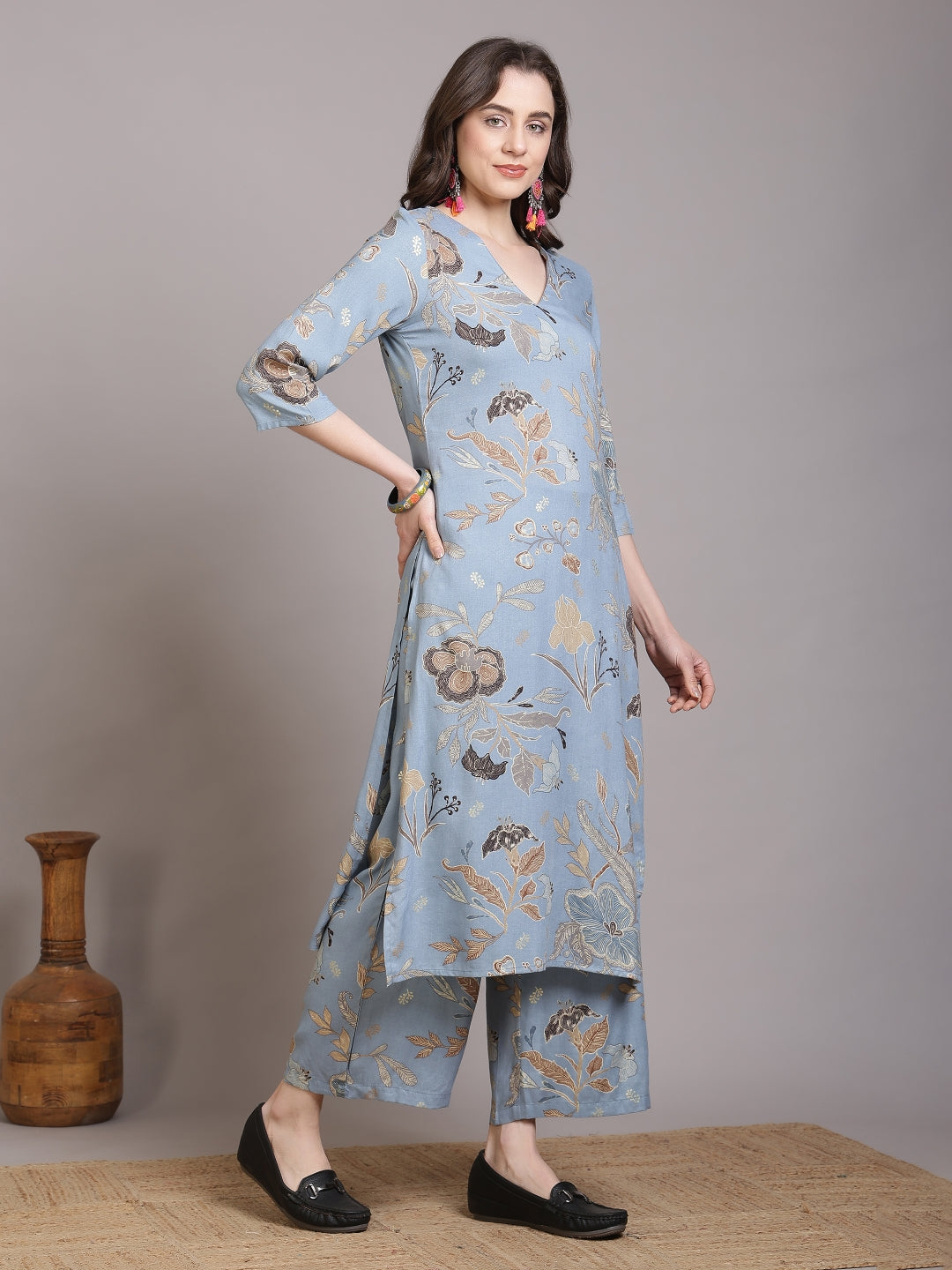 Straight Viscose Rayon Printed Kurta Set