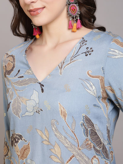 Straight Viscose Rayon Printed Kurta Set