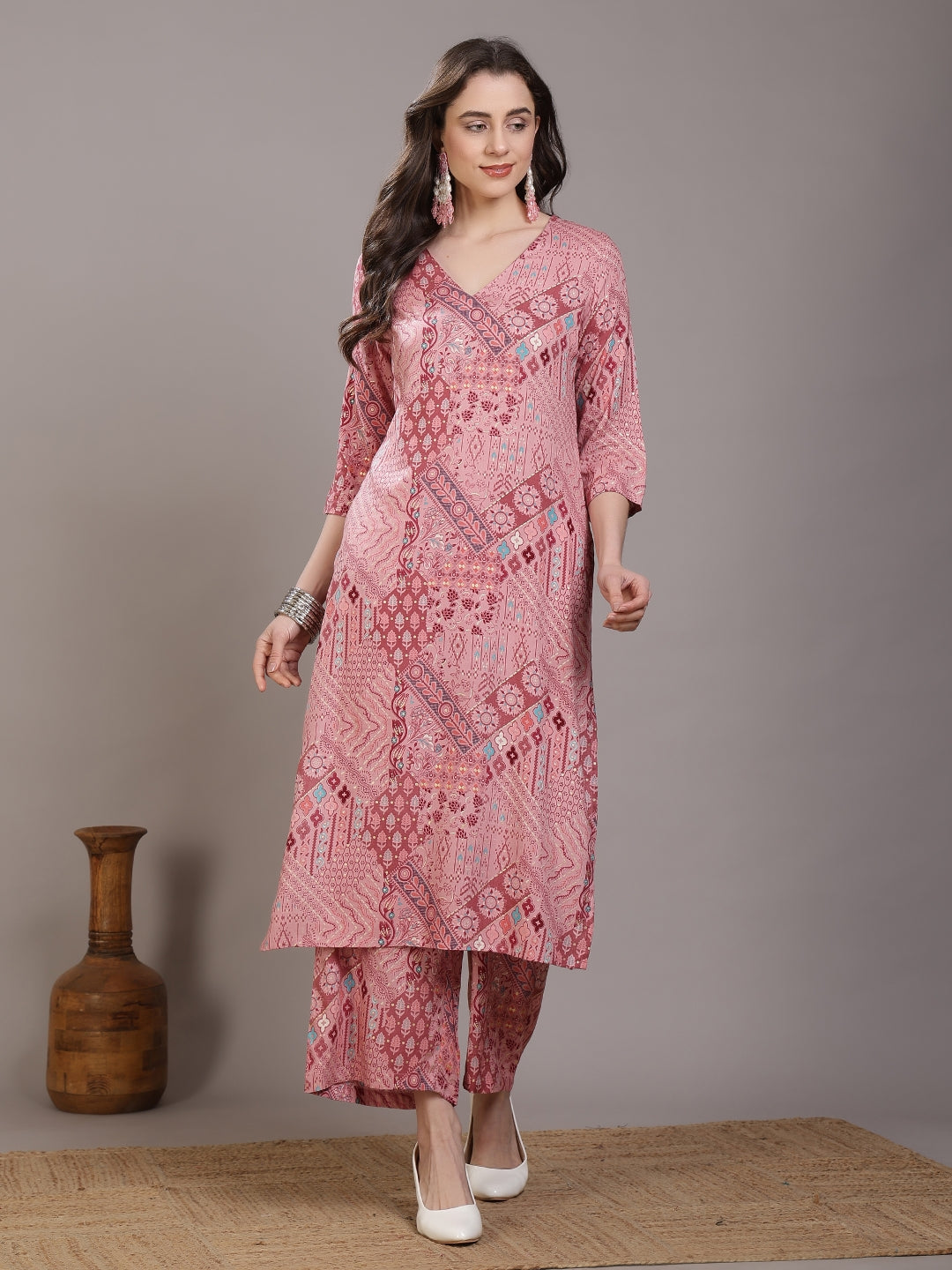Straight Viscose Rayon Printed Kurta Set