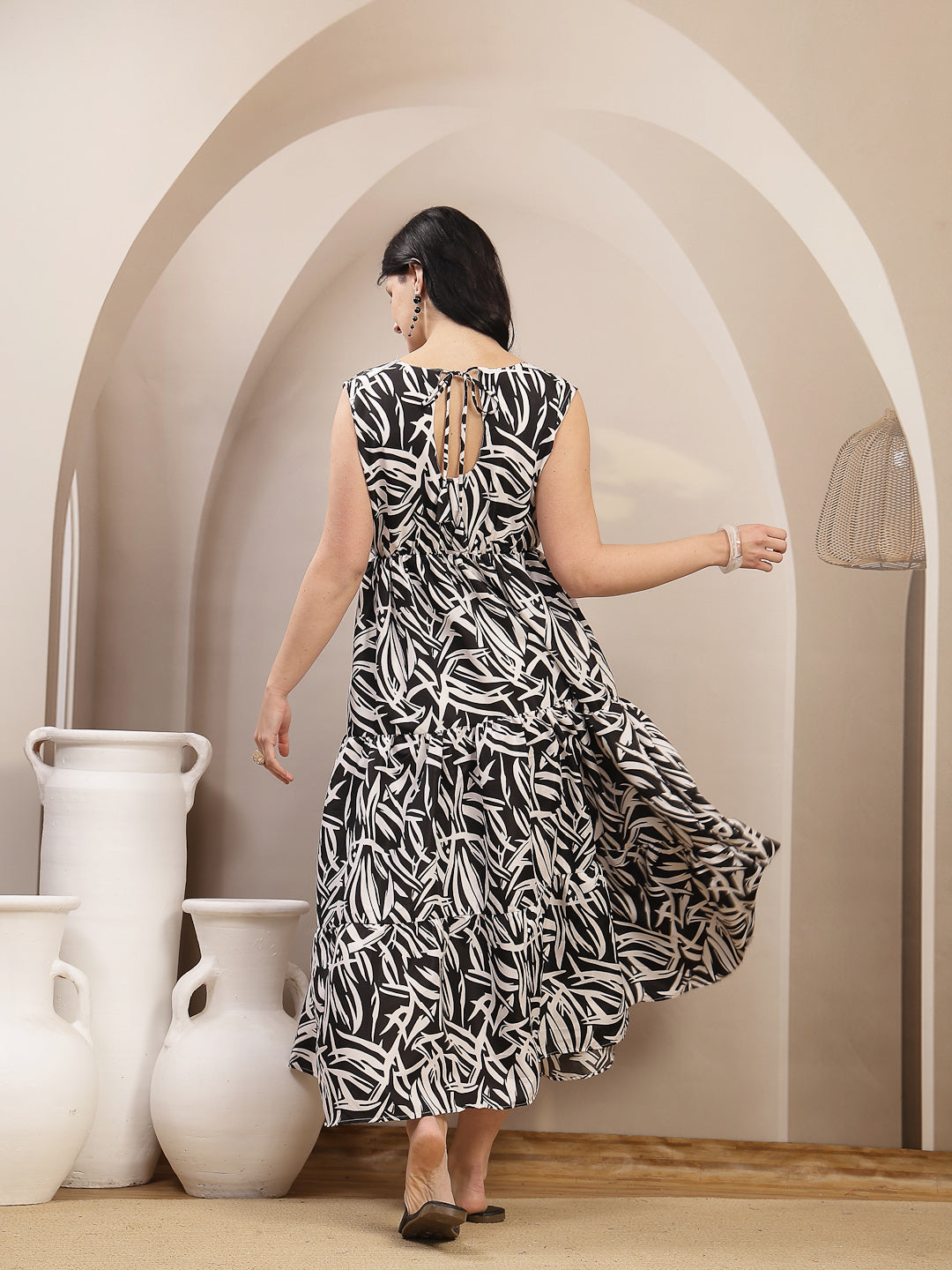 Abstract Printed Poly Rayon Tiered Dress