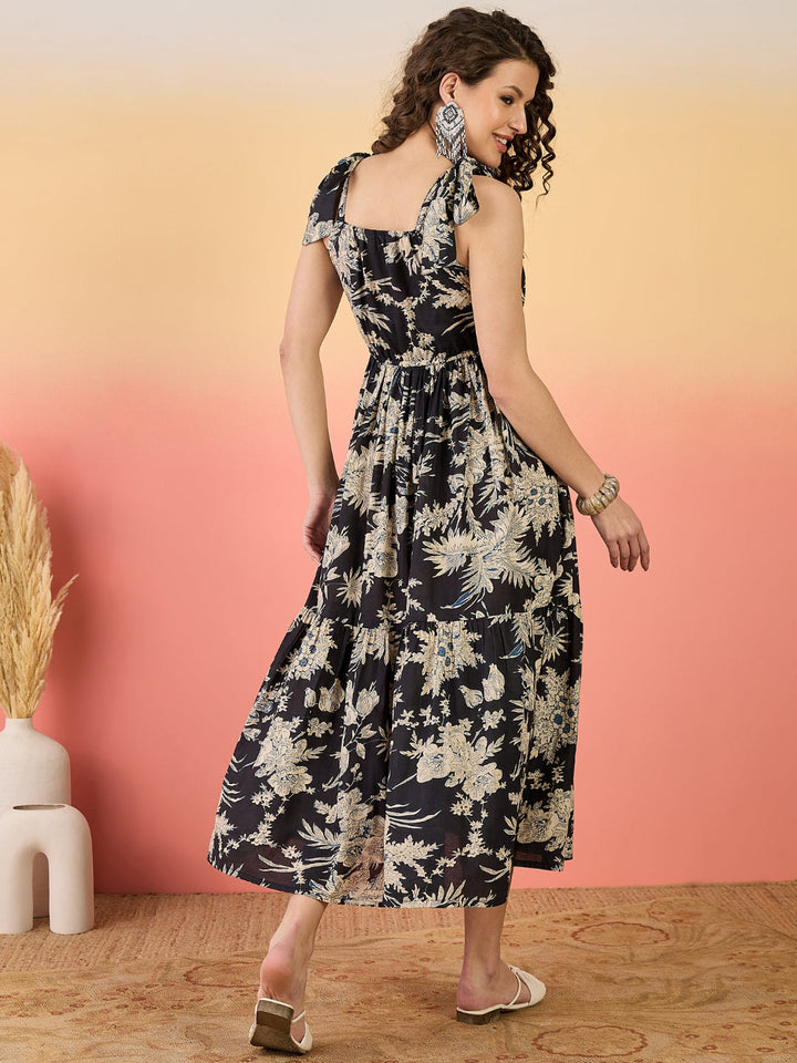 Floral Printed Cotton Tiered Dress