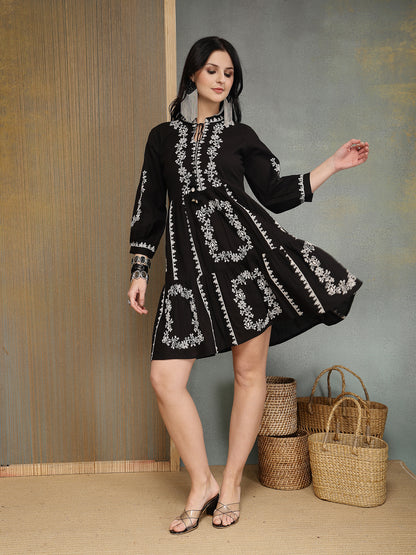 Embroidered Cotton Flex Tiered Dress