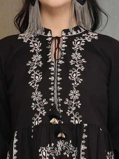 Embroidered Cotton Flex Tiered Dress