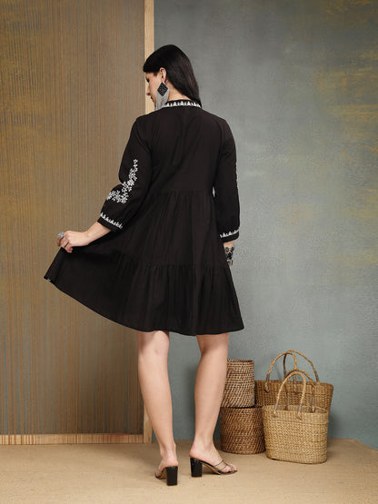 Embroidered Cotton Flex Tiered Dress
