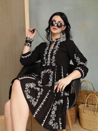 Embroidered Cotton Flex Tiered Dress