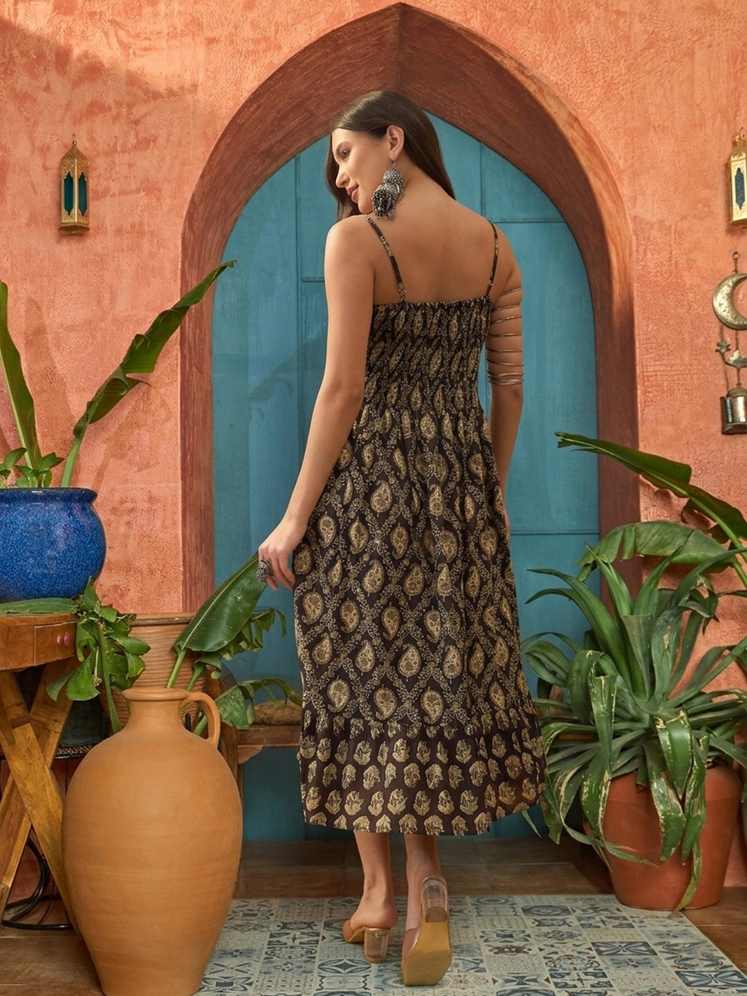 Paisley Printed Cotton Tiered Dress
