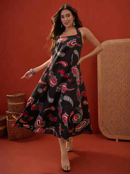 Paisley Printed Cotton Empire Dress