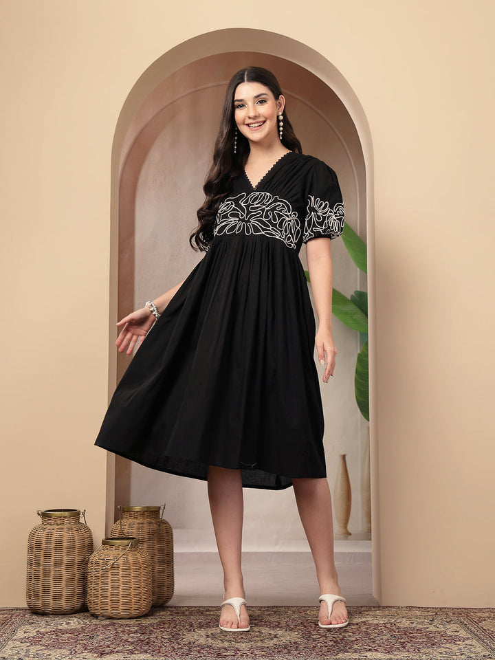 Solid Cotton Flared Dress