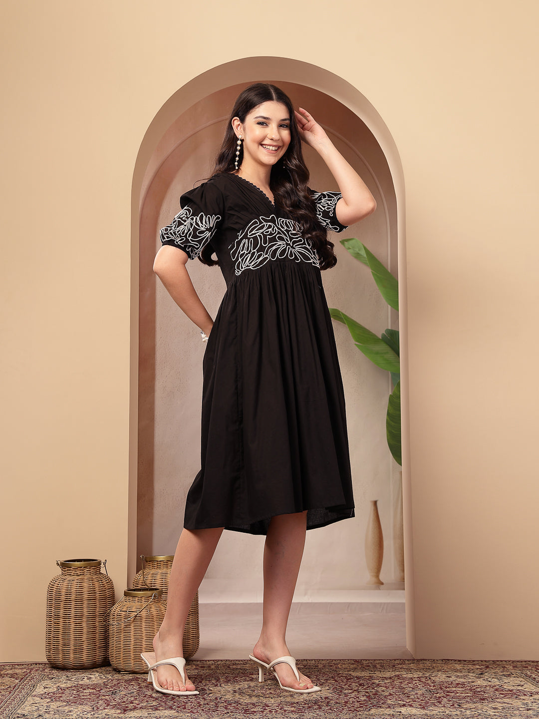 Solid Cotton Flared Dress