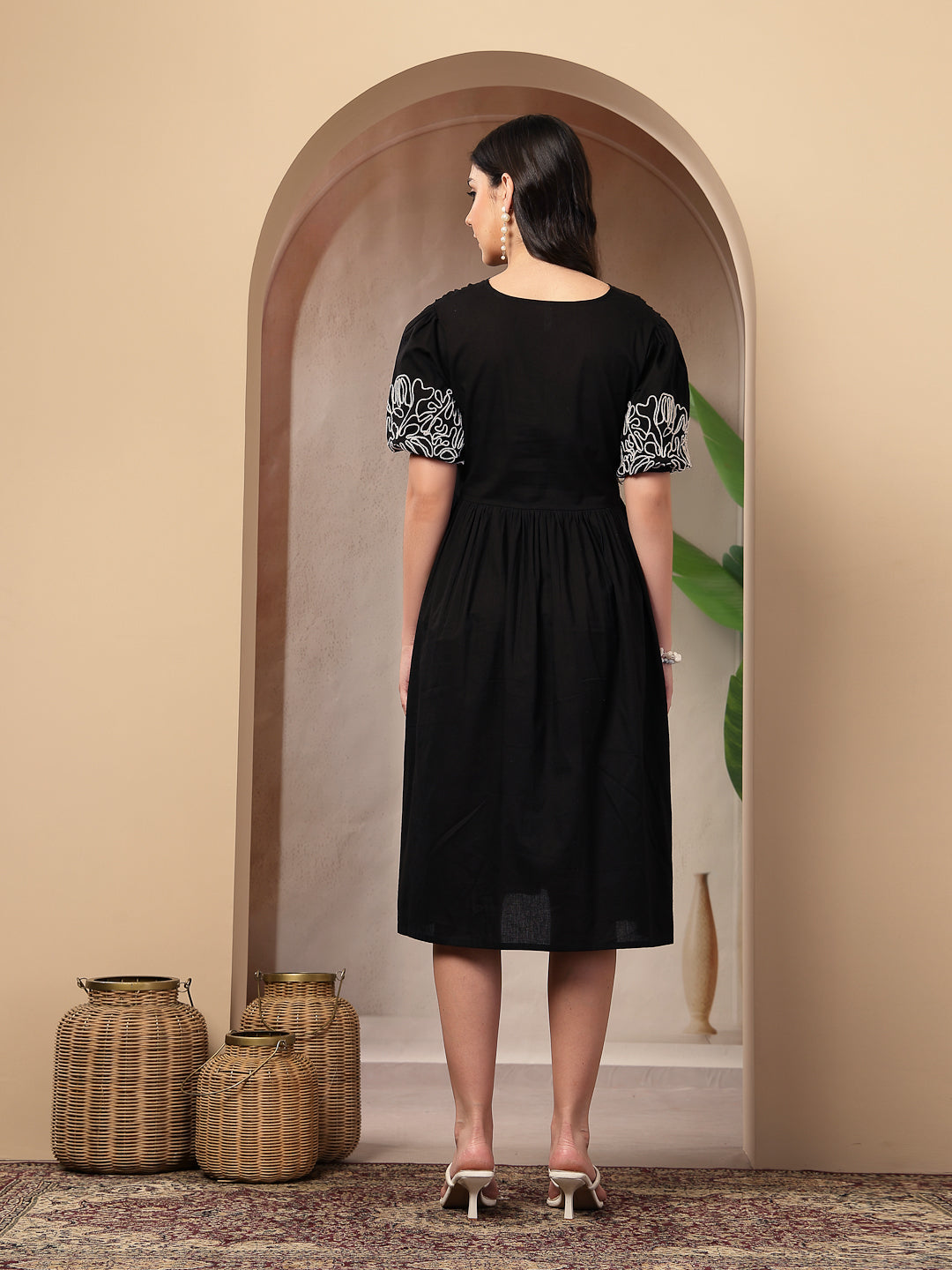 Solid Cotton Flared Dress