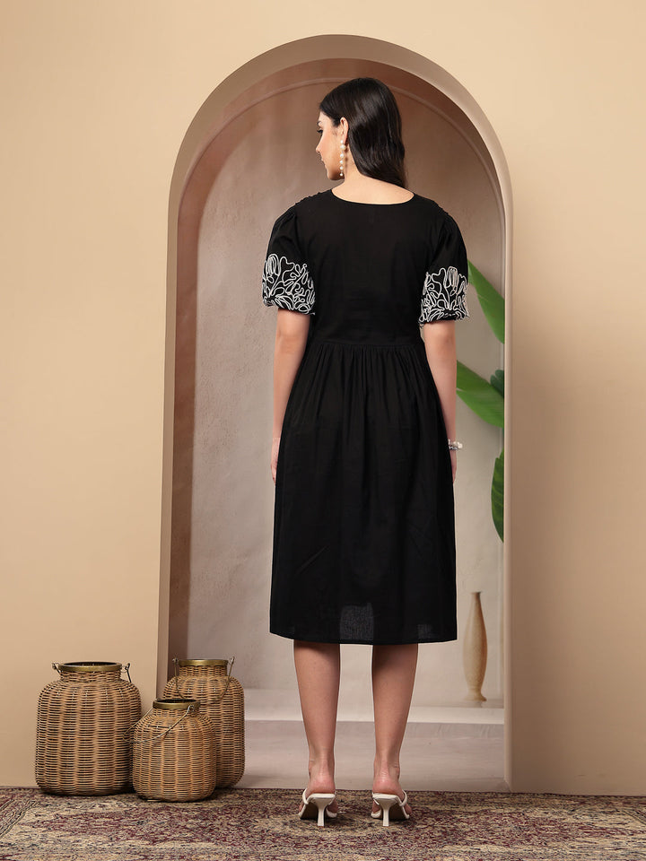 Solid Cotton Flared Dress