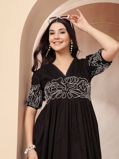 Solid Cotton Flared Dress