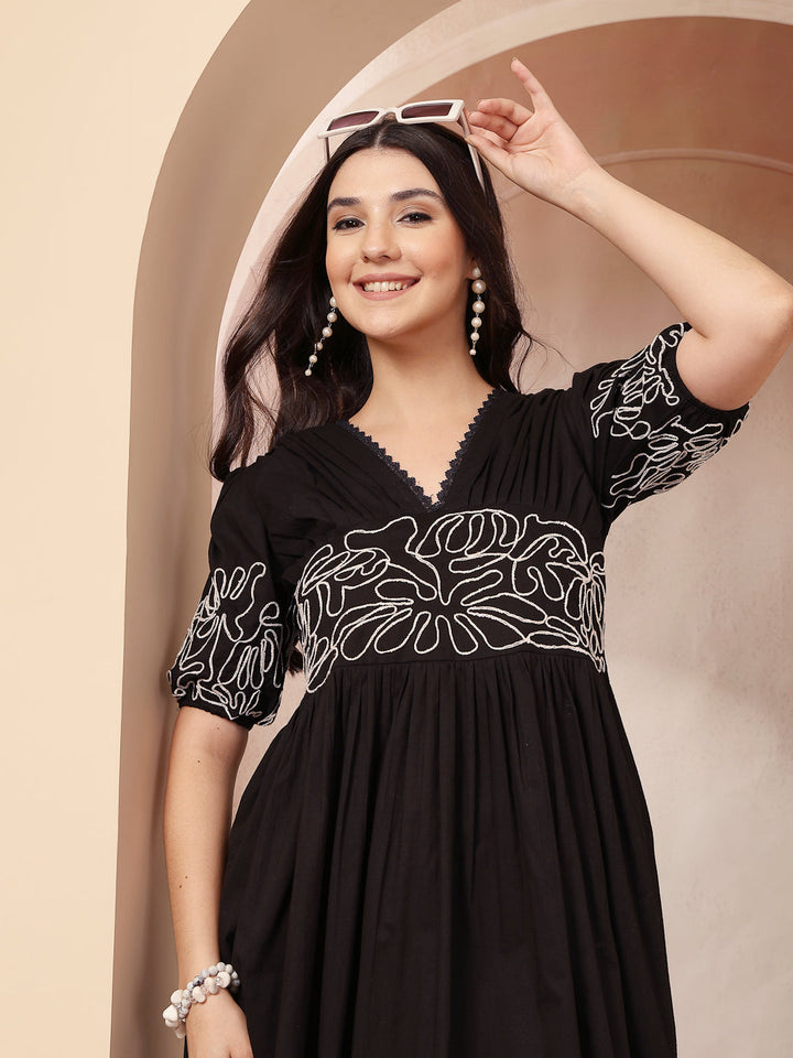 Solid Cotton Flared Dress