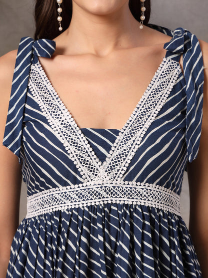 Blue Leheriya Printed Cotton Flared Dress