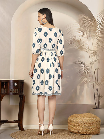 Blue Boho Printed Rayon Dress (Pre-Order)