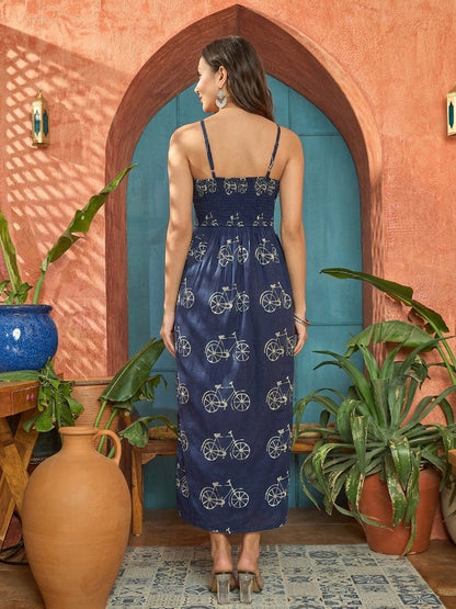 Printed Cotton Front Slit Dress