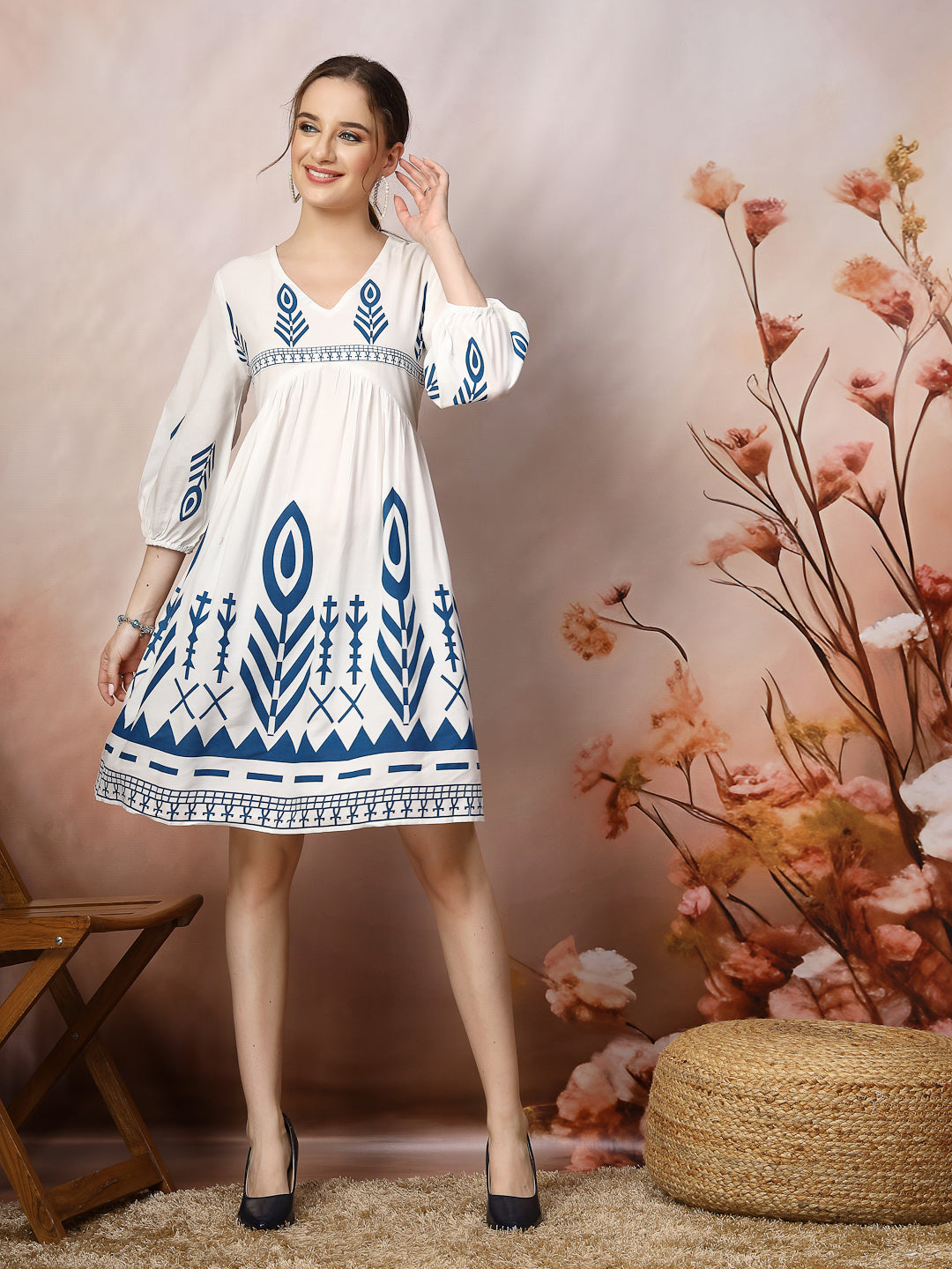 Stylum blue rayon printed dress – wholesale manufacturer & exporter from India