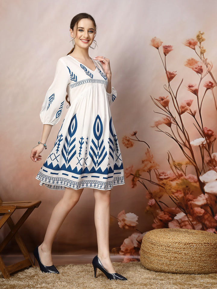 Printed Rayon Flared Dress