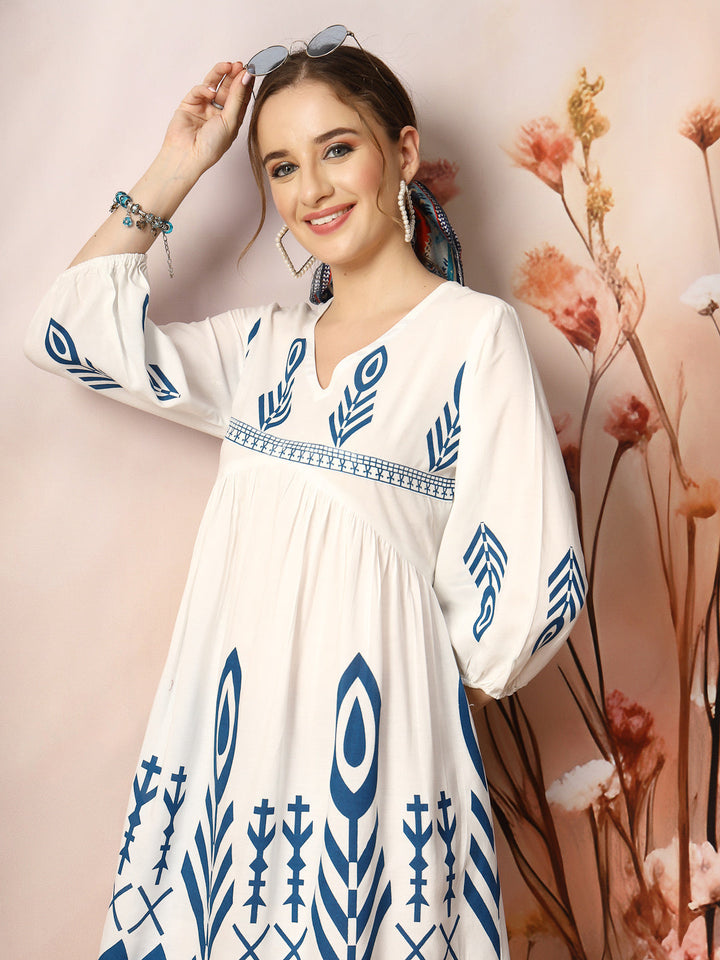 Printed Rayon Flared Dress