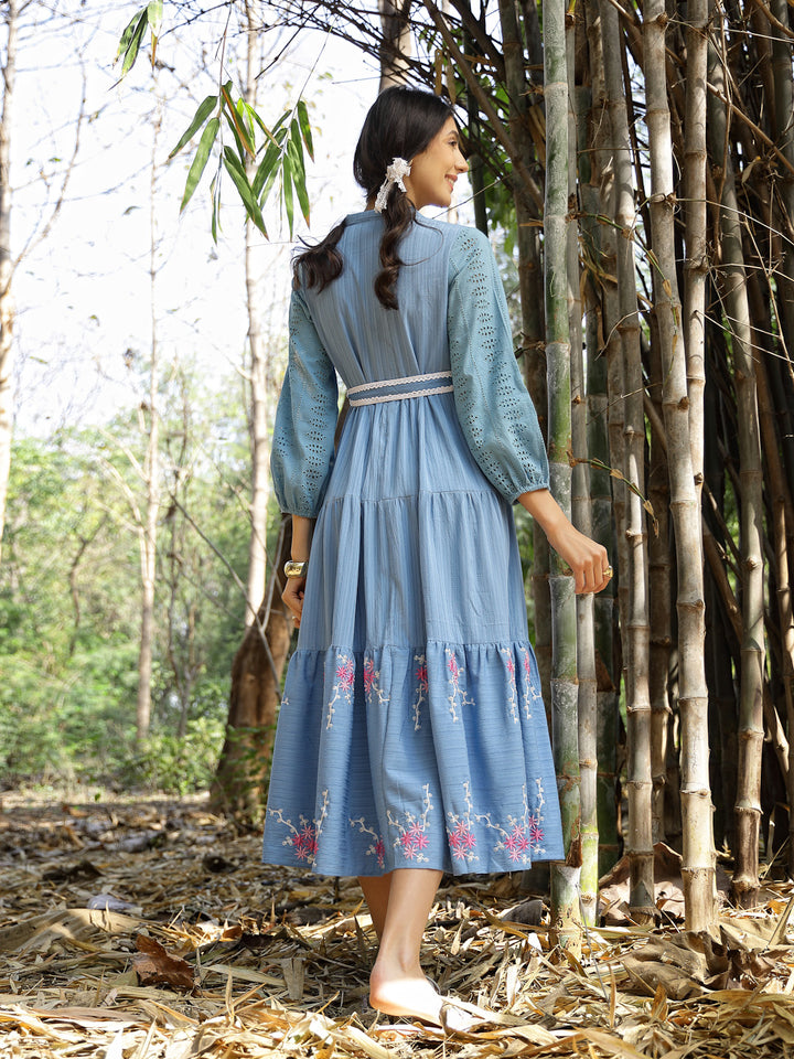 Solid &amp; Embroidered Rayon Flared Dress