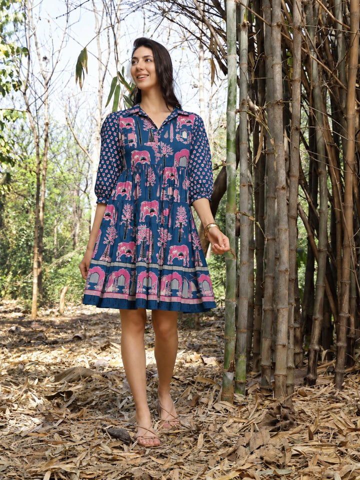 Ethnic Printed Cotton Flared Dress