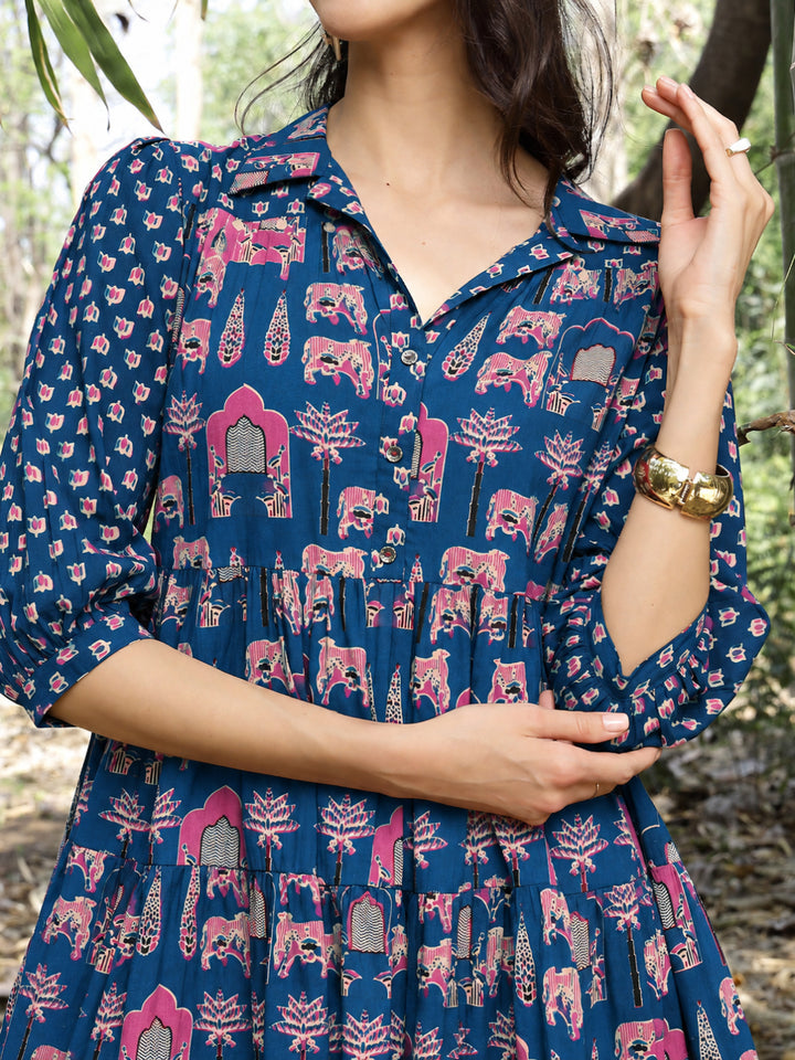 Ethnic Printed Cotton Flared Dress