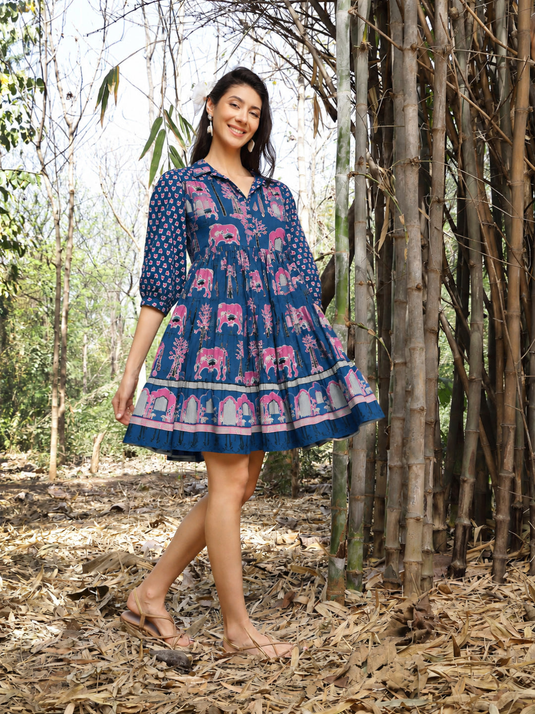 Ethnic Printed Cotton Flared Dress