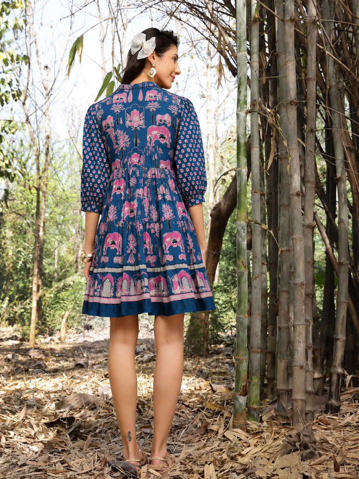 Ethnic Printed Cotton Flared Dress