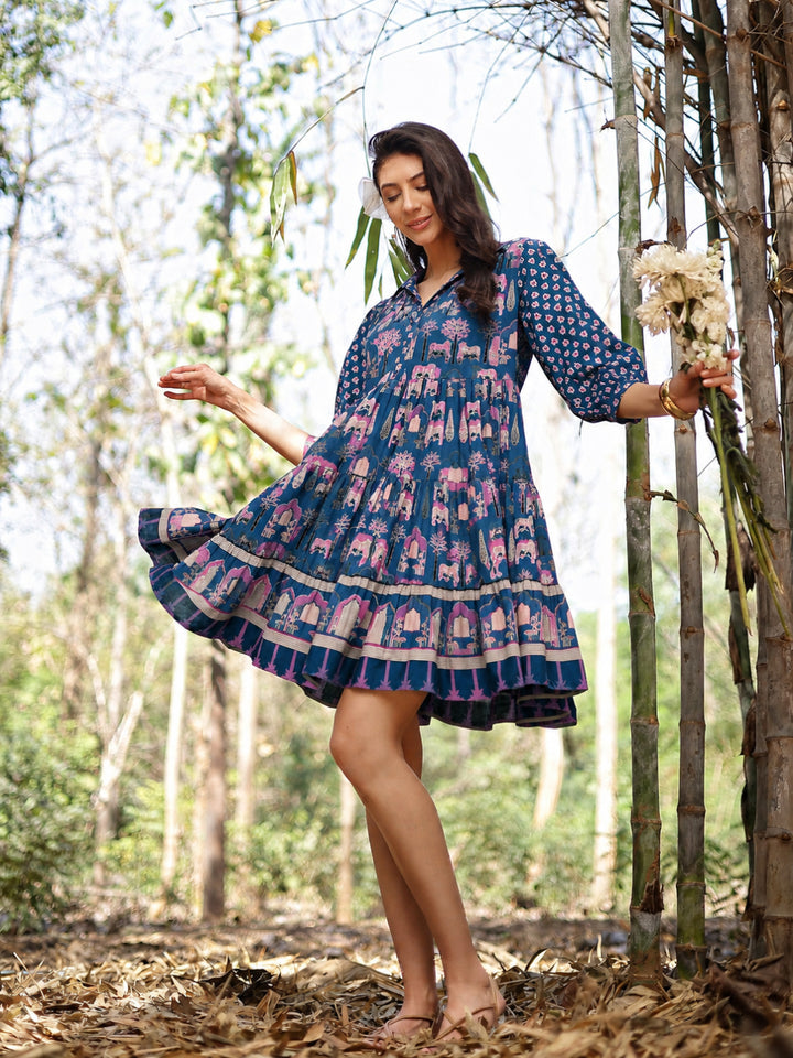 Ethnic Printed Cotton Flared Dress