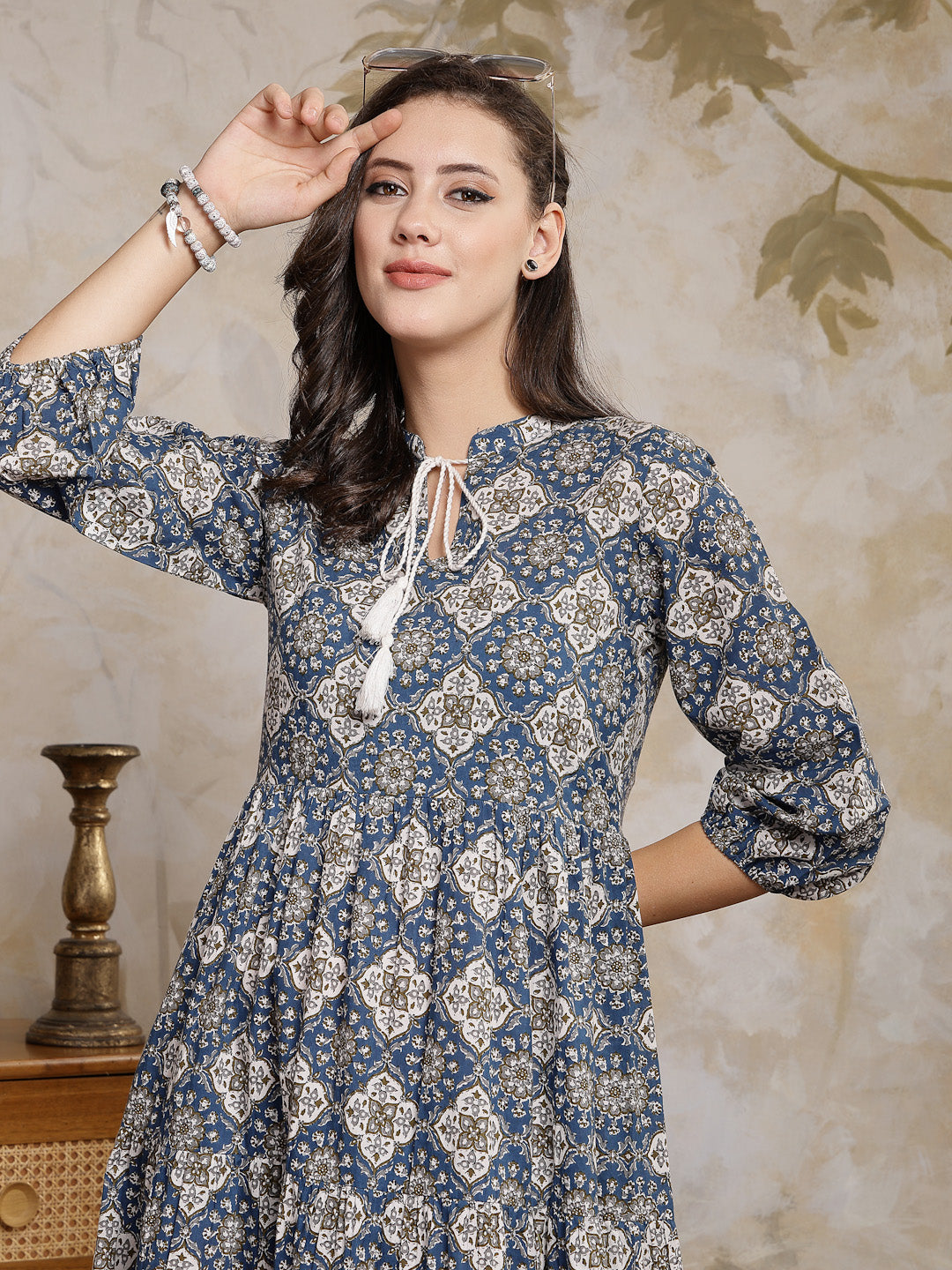 Ajrakh Printed Cotton Tiered Dress