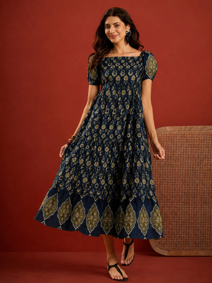 Ethnic Motif Printed Cotton Empire Dress