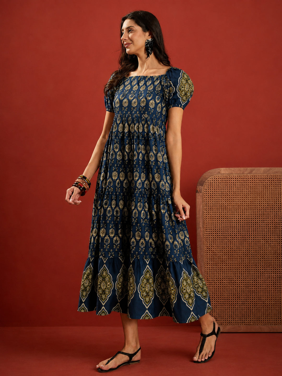Ethnic Motif Printed Cotton Empire Dress