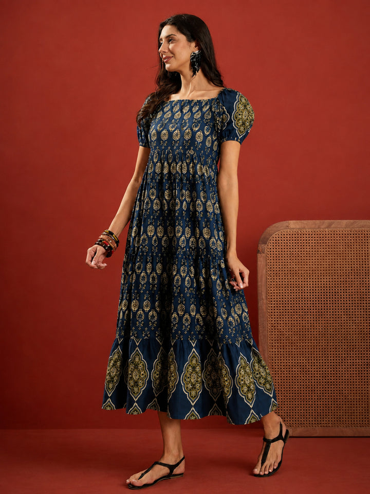 Ethnic Motif Printed Cotton Empire Dress