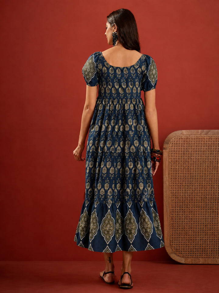 Ethnic Motif Printed Cotton Empire Dress