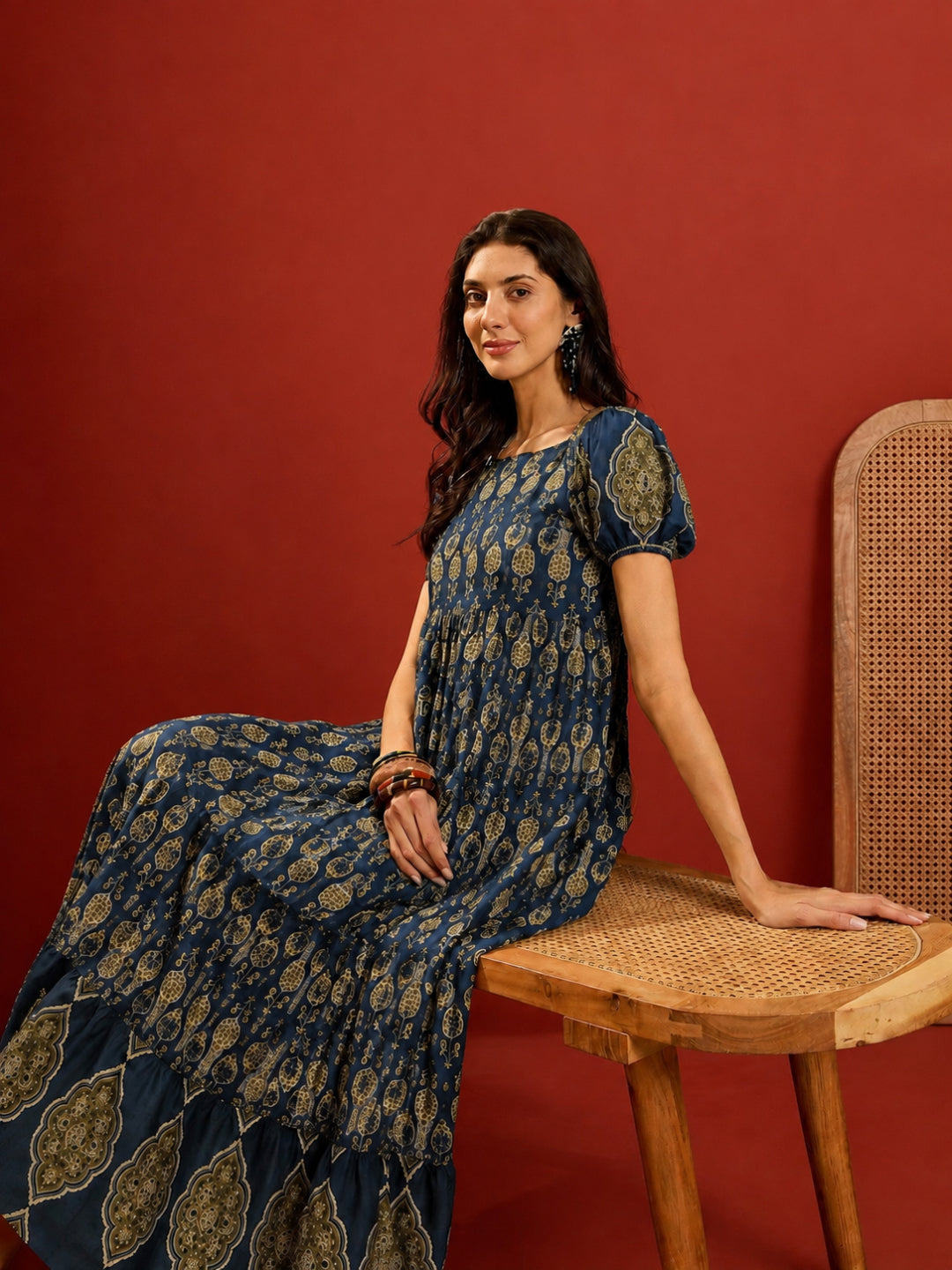 Ethnic Motif Printed Cotton Empire Dress