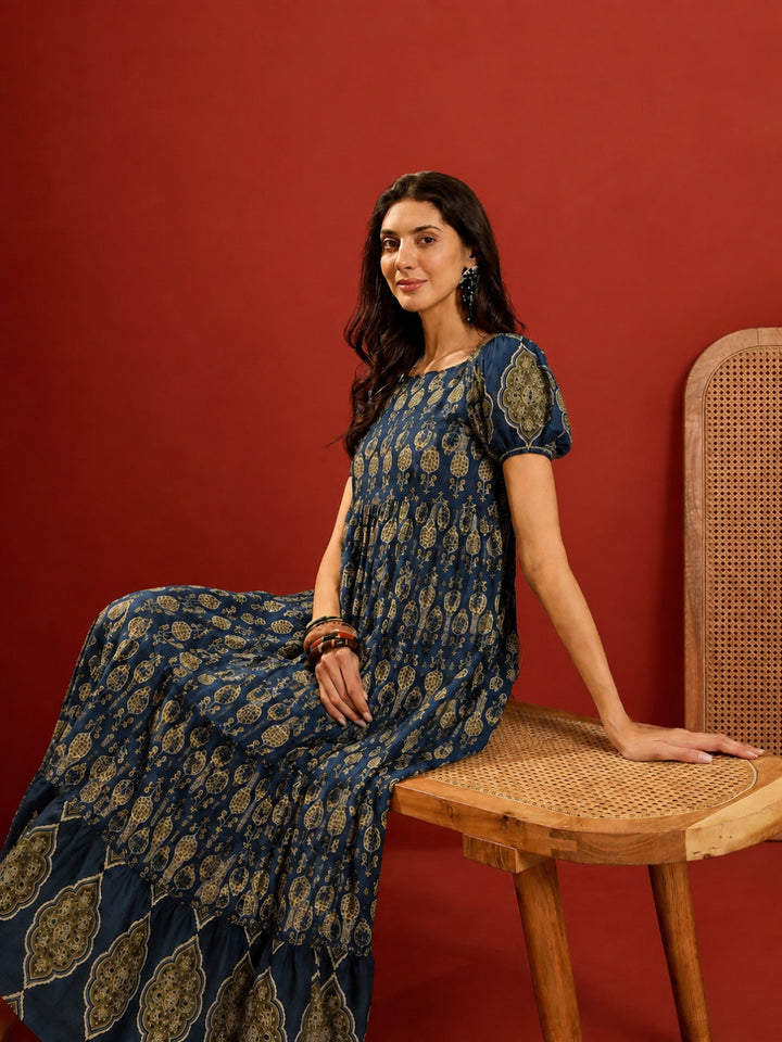 Ethnic Motif Printed Cotton Empire Dress