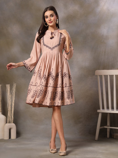 Blush Botanical Printed Rayon Flared Dress
