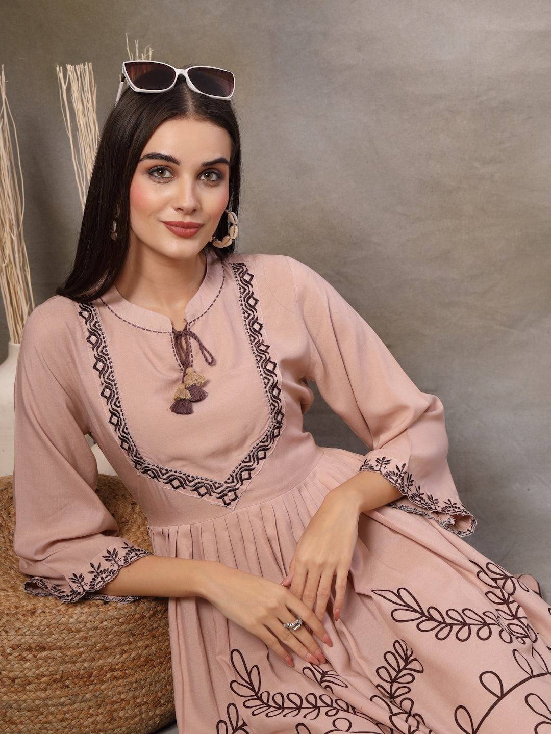 Blush Botanical Printed Rayon Flared Dress (Pre-Order)