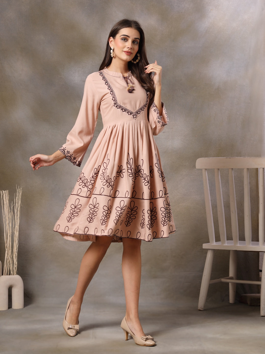 Blush Botanical Printed Rayon Flared Dress