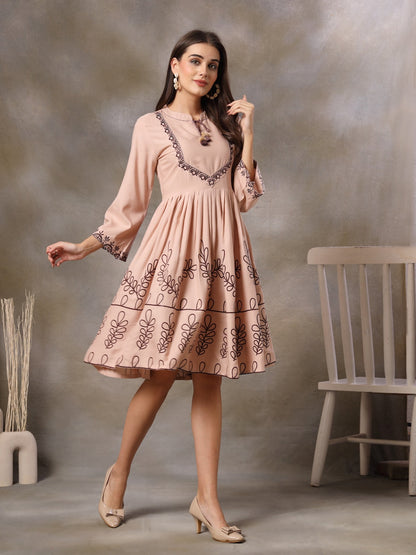 Blush Botanical Printed Rayon Flared Dress (Pre-Order)