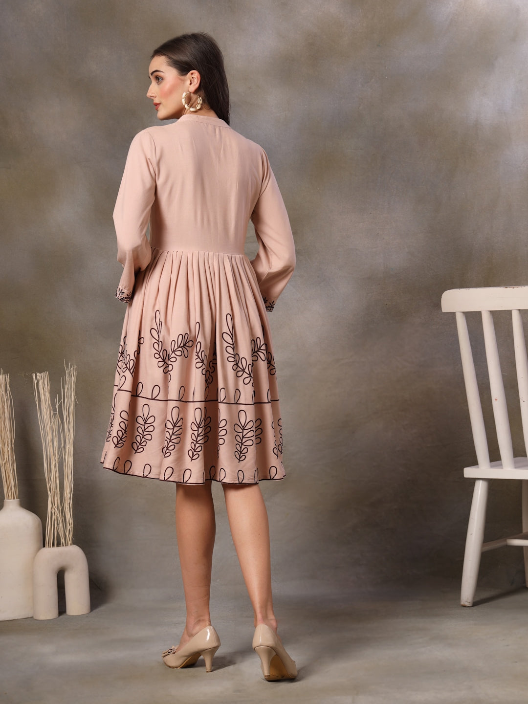 Blush Botanical Printed Rayon Flared Dress (Pre-Order)