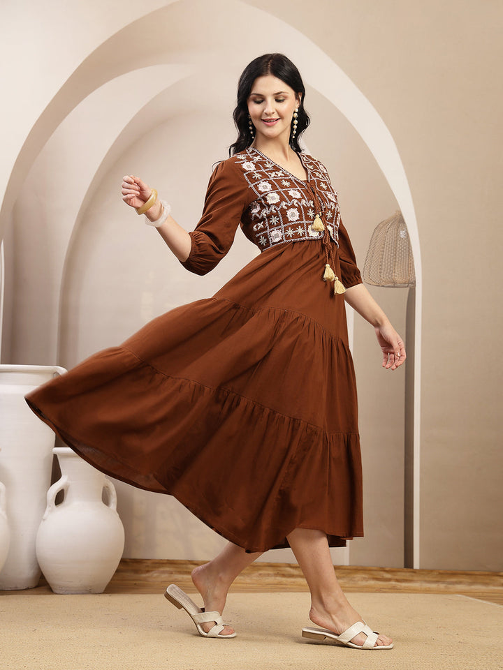 Solid &amp; Embroidered Tiered Dress With Jacket