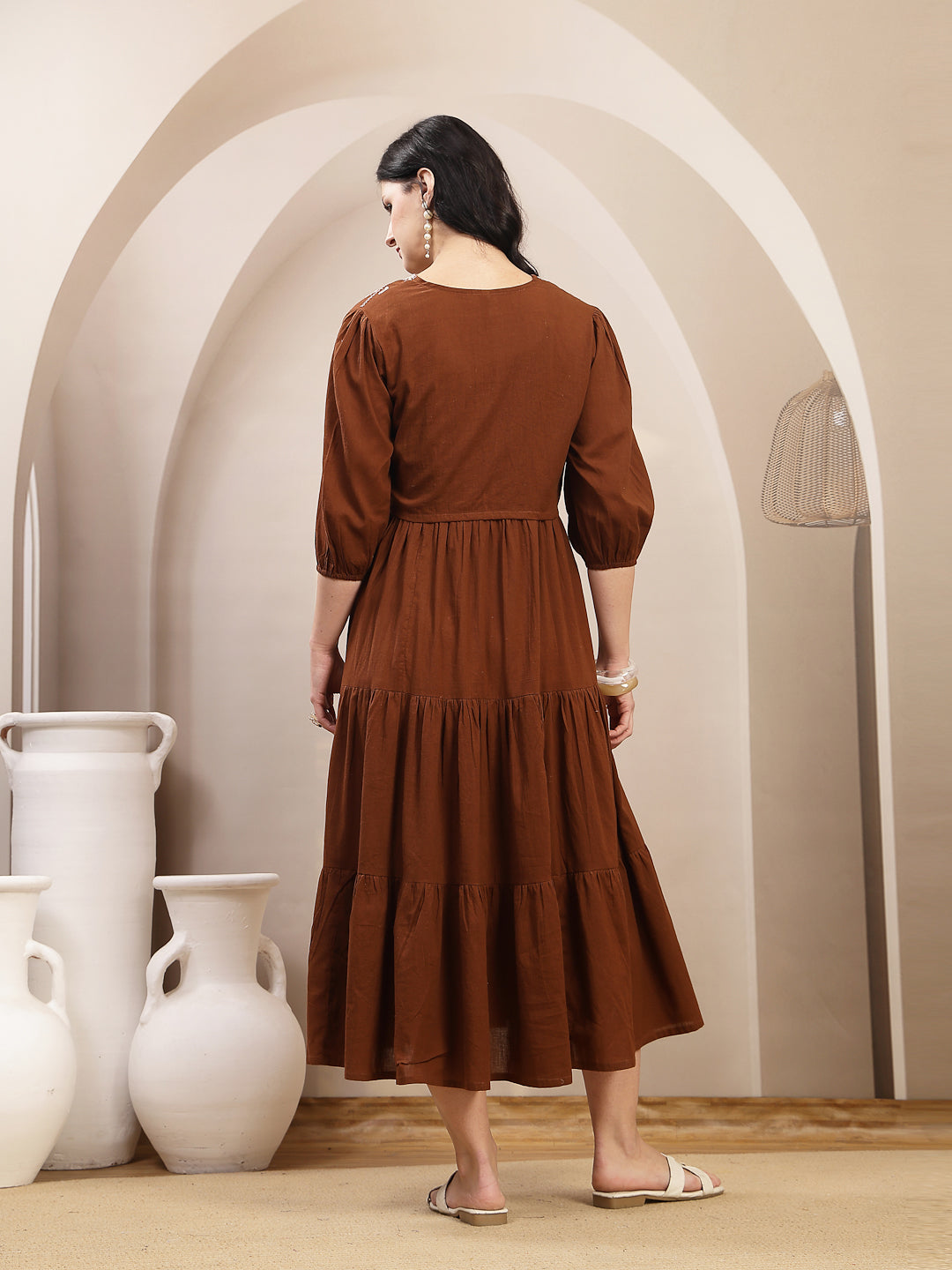 Solid &amp; Embroidered Tiered Dress With Jacket